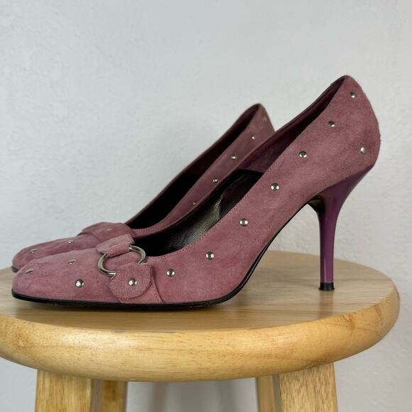 Y2K Via Spiga Pink Suede Studded Stiletto Pumps Square Toe Size 7 1/2 - Picture 1 of 8